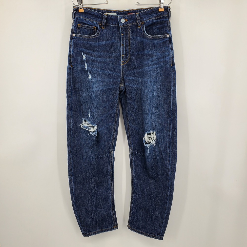 Pilcro Anthropologie The Bow Boyfriend Barrel Distressed Jeans Dark Wash 27